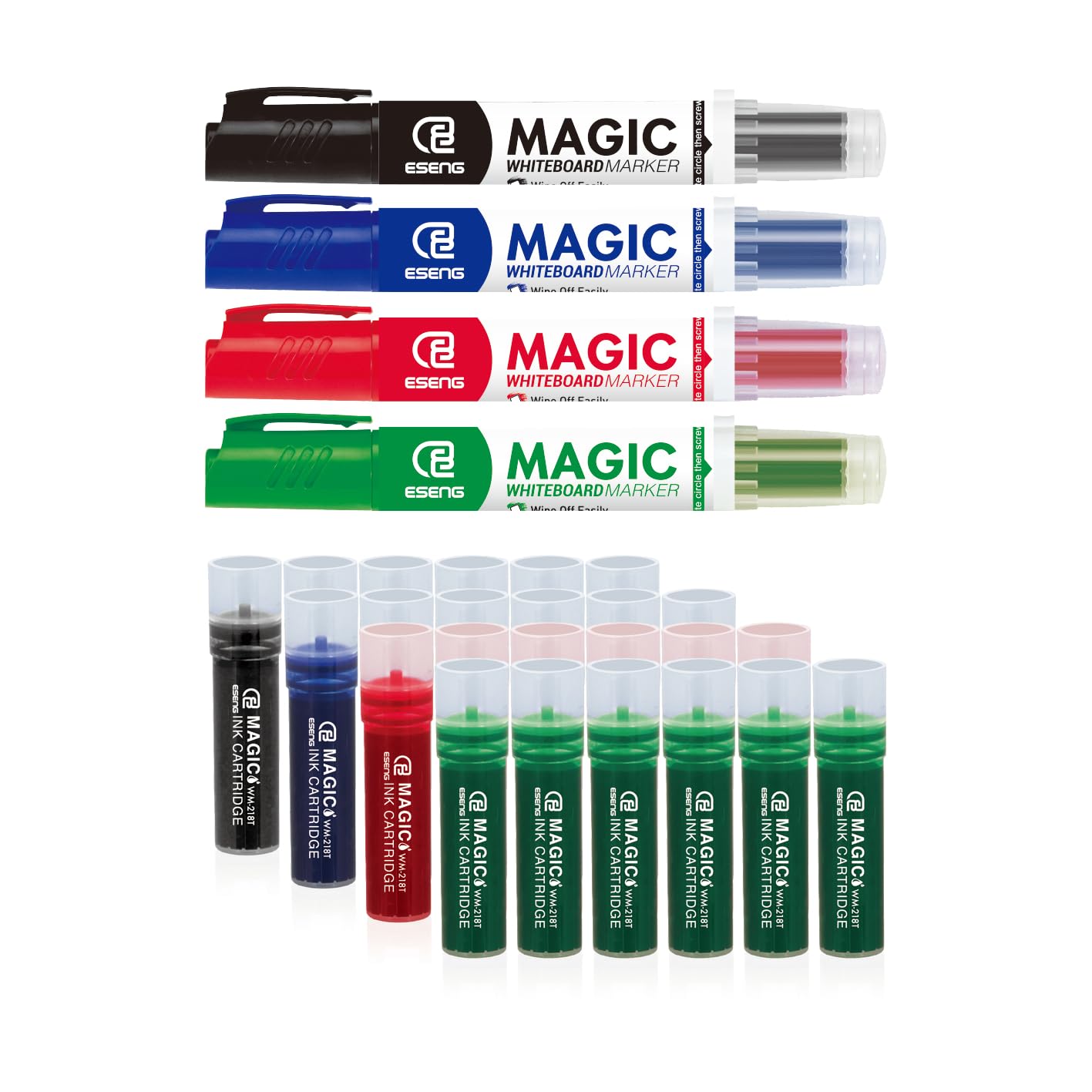 ESENG 28 x Whiteboard Markers, Pack Including Magic WM-218 Markers (1X4 Colours)