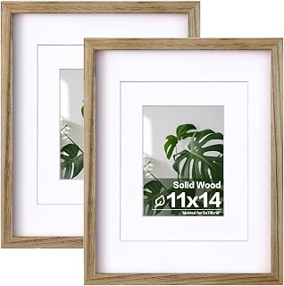 Egofine Marcos de fotos de 11 x 14 pulgadas hechos de madera maciza, 2 piezas de color marrón carbonizado cubierto por plexiglás – para montaje en mesa y pared para fotos de 8 x 10 o 5 x 7 pulgadas