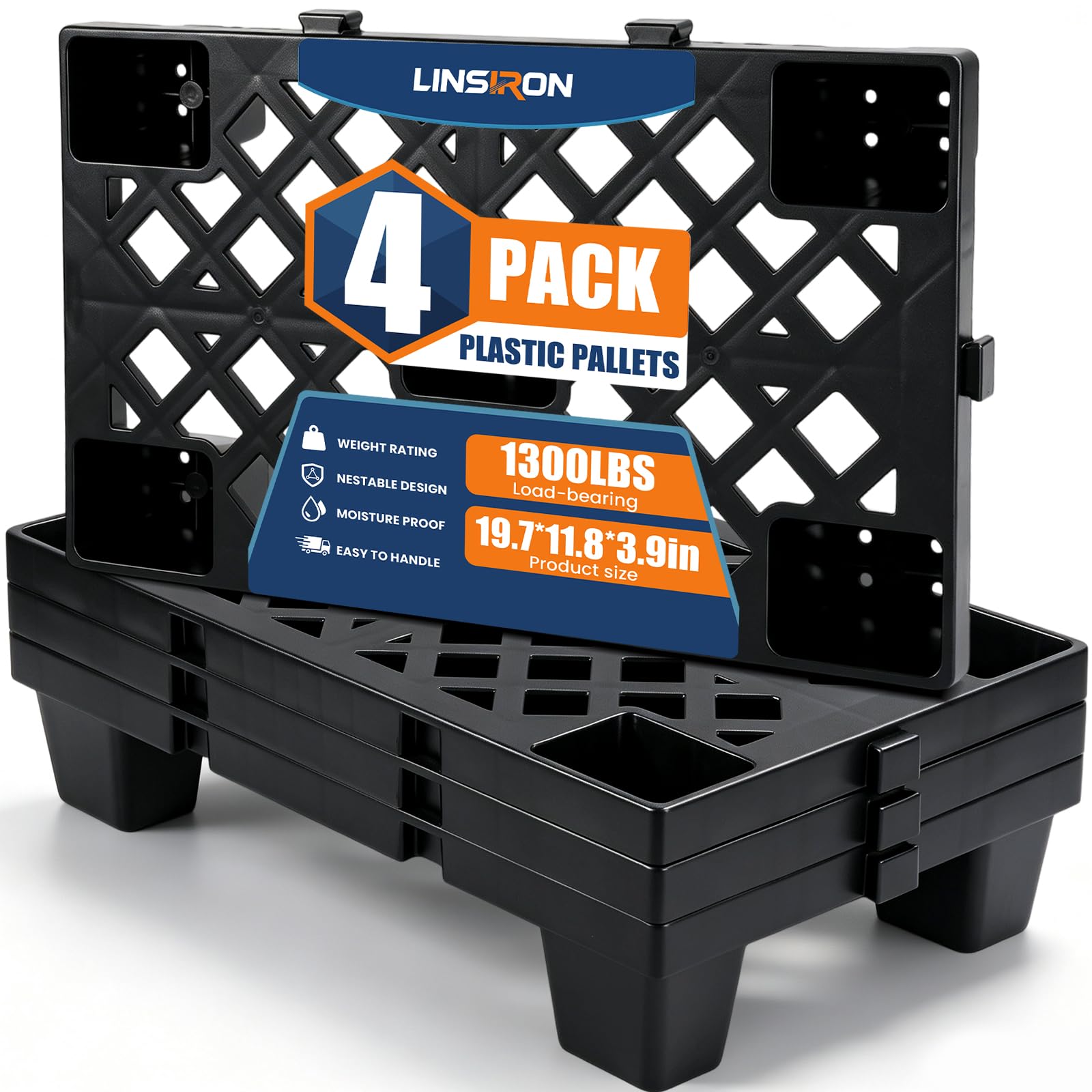 LINSIRON 4 Pcs Plastic Pallets for Basement Storage Support up to 1300 Lbs | Nes