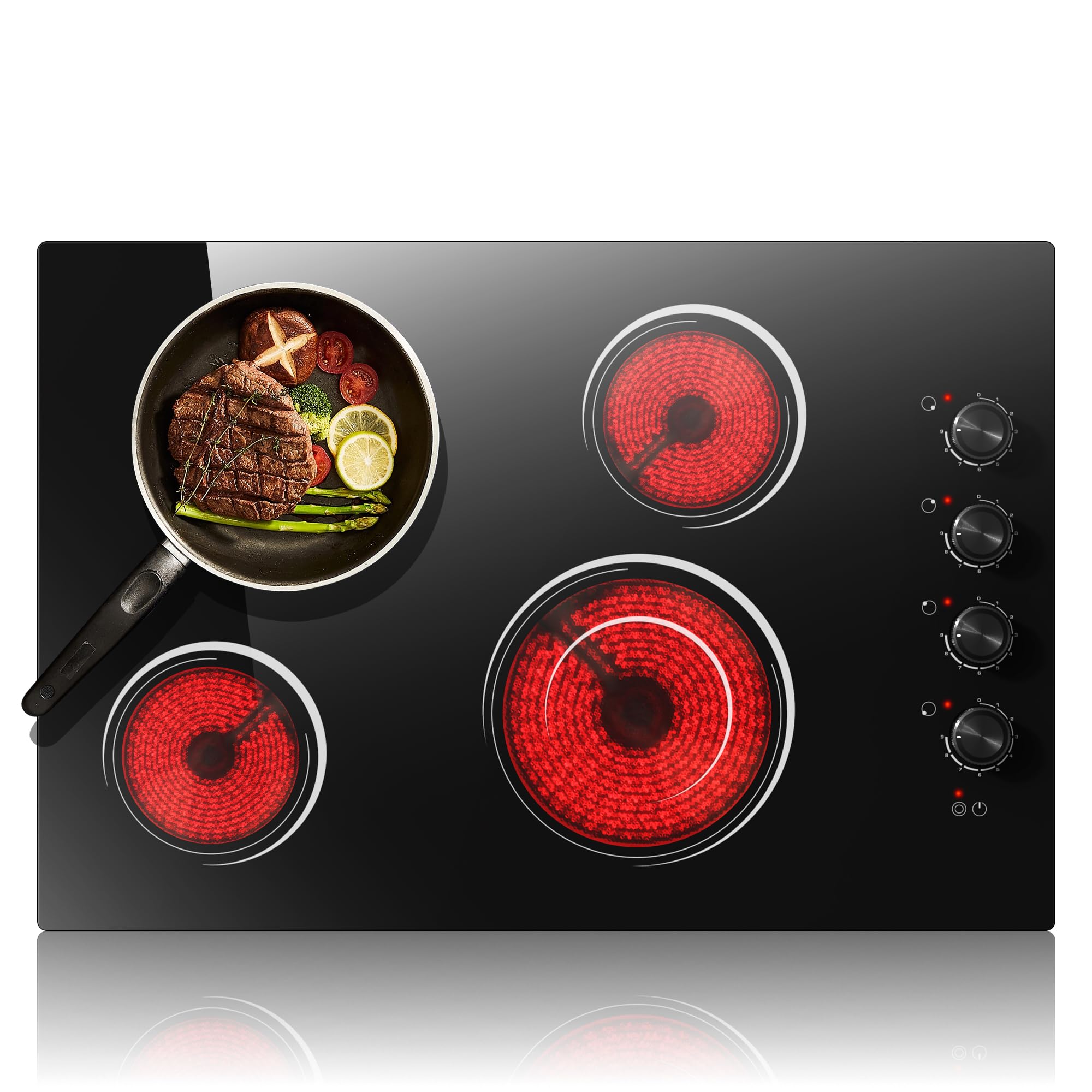 30 Inch Electric Cooktop 4 Burners with Knob Control, 6700W Built-in 220V | Radi