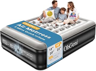 OhGeni Air Mattress Queen with Built in Pump, 18" Raised Blow up Bed, 800lb | Inflatable Mattress, Advanced Coil-Beam Support, 3 Mins Inflation, 40% Thicker PVC, Waterproof, 10 Year Product Support