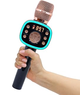 Singing Machine Carpool Karaoke The Mic 2.0 2021 Version, Wireless Bluetooth Karaoke Microphone with Voice Changing Effects and Duet Options, Rose Gold