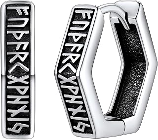 FaithHeart Sterling Silver Hoop Earrings for Men Women Viking Runes/Gothic Skull/Celtic Knot Hinged Huggies Earring Hoops Hypoallergenic Jewellery(Gift Box Send)