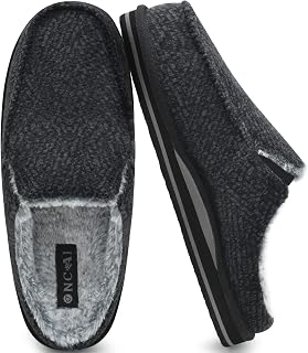ONCAI Mens Clog Slippers with Arch Support Stripe Faux Fur Cotton-Blend High-Density Memory Foam Warm House Slippers Slip-on Indoor Outdoor Rubber Sole Size 6-15