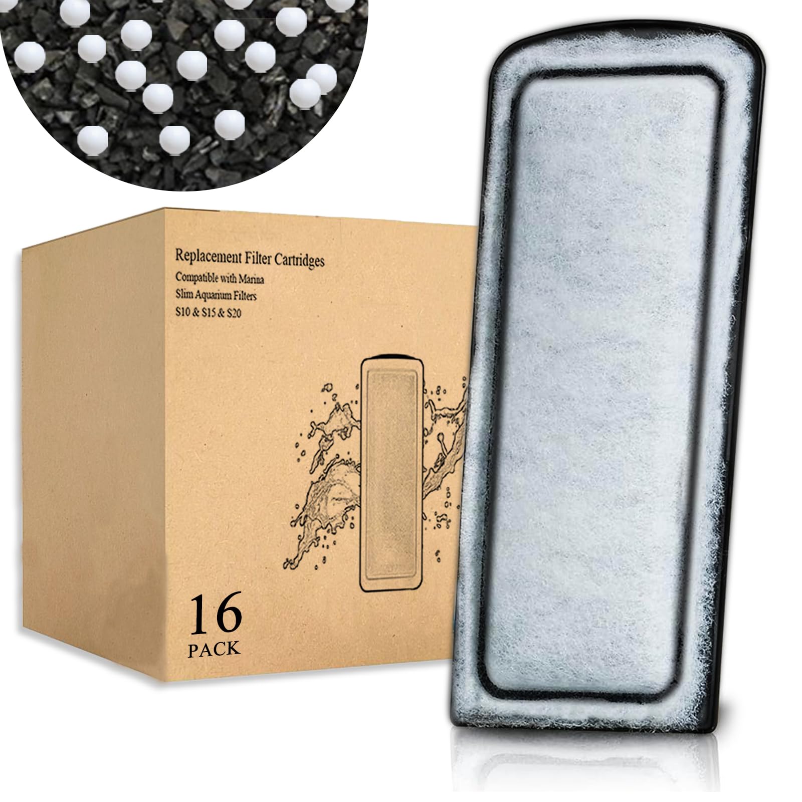 16 Pack Filter Cartridge for Marina Slim Filter S10/S15/S20, Replacement Fish Ta