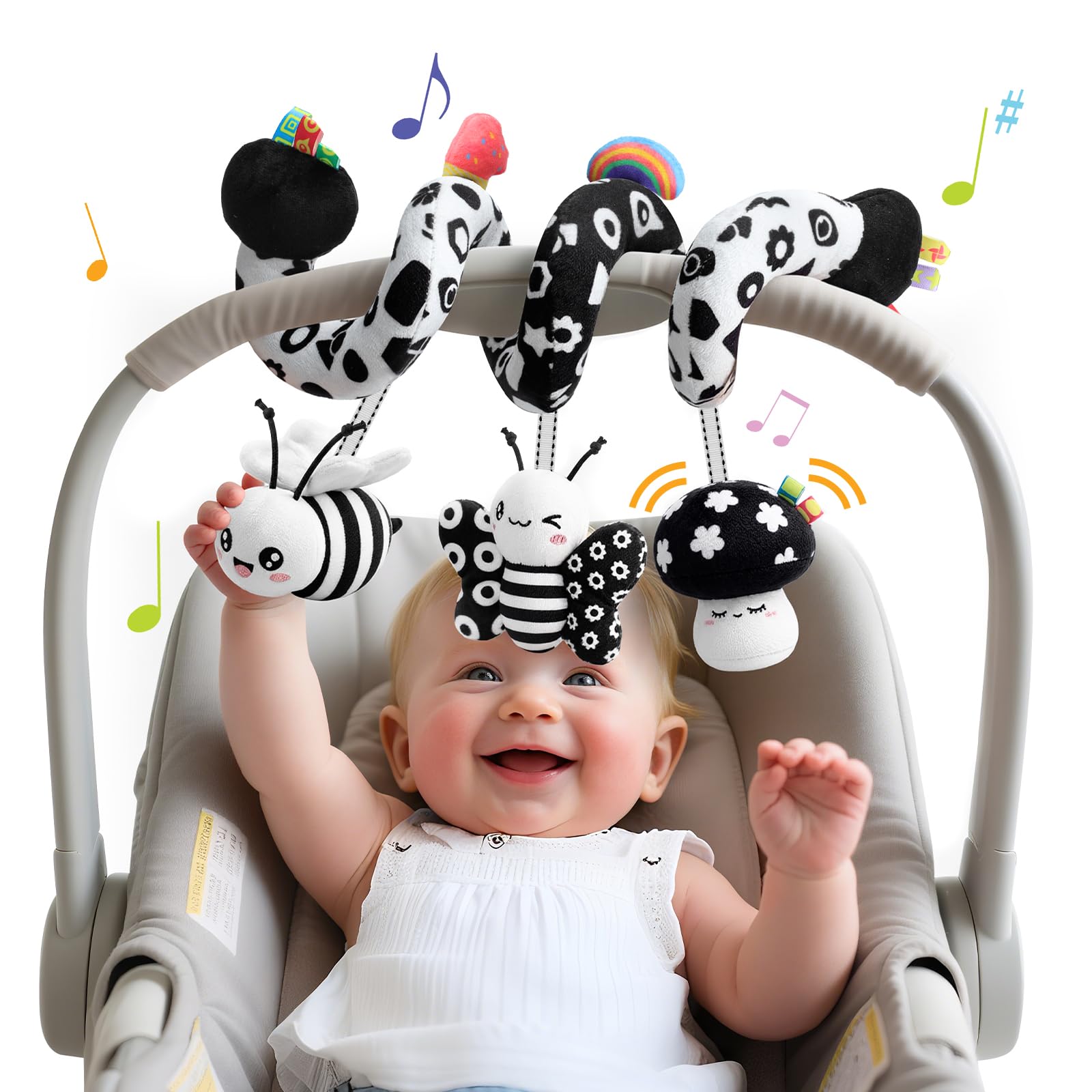 Zendstanding Spiral Carseat Toys for Infants 0-6 Months, Black & White | Baby St