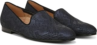 Vionic Womens North Willa Comfort Flats- Supportive Walking Shoes for Heel Pain, Plantar Fasciitis with an Arch Support Dark Blue Metal Snake 5 Medium