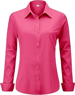 hearain Soft Wrinkle-Free Women's Button Down Dress Shirts Long Sleeve Work Blouses Casual Tops XXS-6XL Regular Petite Tall