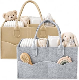 PandaEar 2 Pack Diaper Caddy Organizer – Baby Diaper Caddy for Nursery Organizers and Storage, Portable Baby Caddy Organizer with Divided Design, Baby Storage Organizer Basket