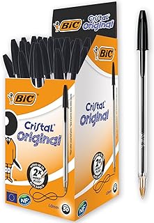 BIC Cristal Original Black Ballpoint Pens, Medium Point, 1.0mm, Pack of 50 Pens for School and Office Stationery Supplies