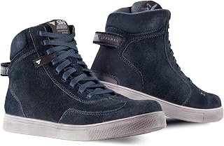SHIMA SX-2 EVO Motorbike Shoes for Men - Breathable, Reinforced Leather Street Riding Shoes with Ankle Support, Anti-Slip Sole, Gear Pad (Blue, 9,5)
