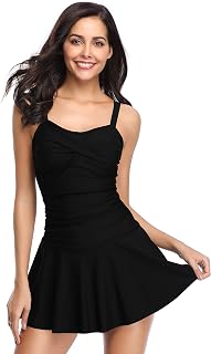 SHEKINI Women's One Piece Swimsuit Elegant Ruched Bandeau Beach Dress