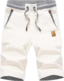 HCSS Men's Cotton Casual Shorts Bermuda Shorts Slim Fit Elastic Waist