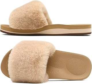 COFACE Plush Slippers, Women's Fur Slippers, Cosy Slides, Women's Slippers, Summer, Winter, Bathing Shoes