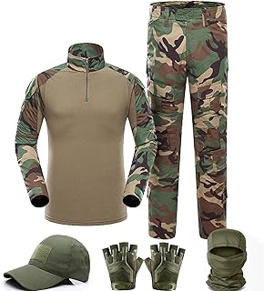 SANYETS Tactical Uniform,Combat Long Sleeve Shirt Pants,Cap Gloves Balaclava Set,Airsoft Gear Military Clothes for Men