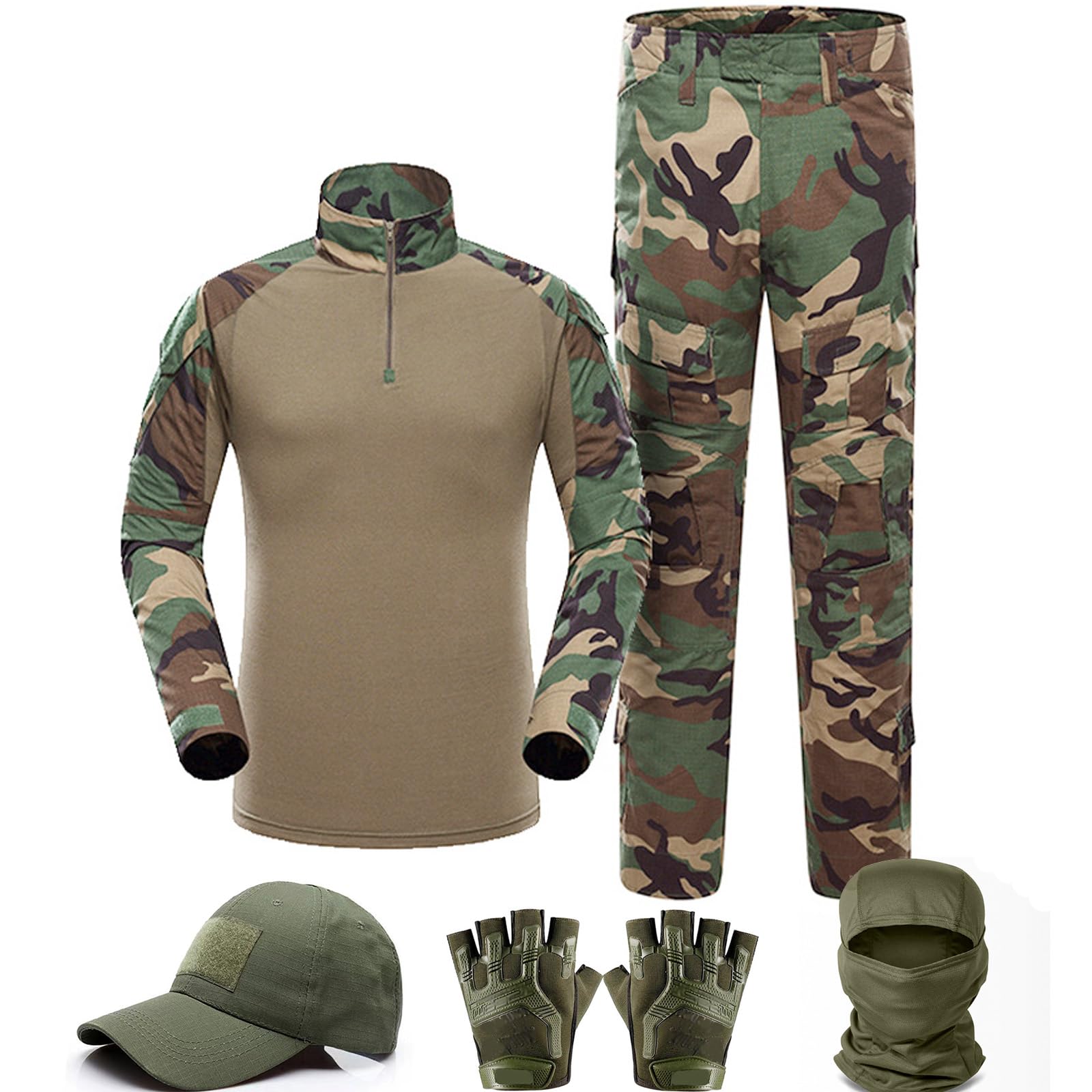 SANYETS Tactical Uniform,Combat Long Sleeve Shirt Pants,Cap Gloves Balaclava Set