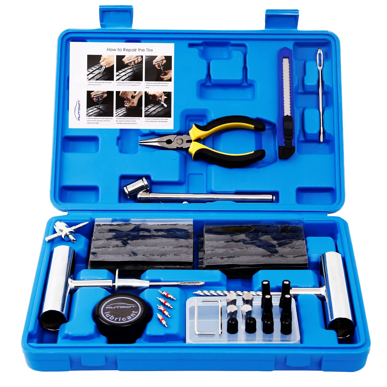 AUTOWN Flat Tire Repair Kit 68pcs, Heavy Duty Tire Plug Kit to Fix Puncture | Un