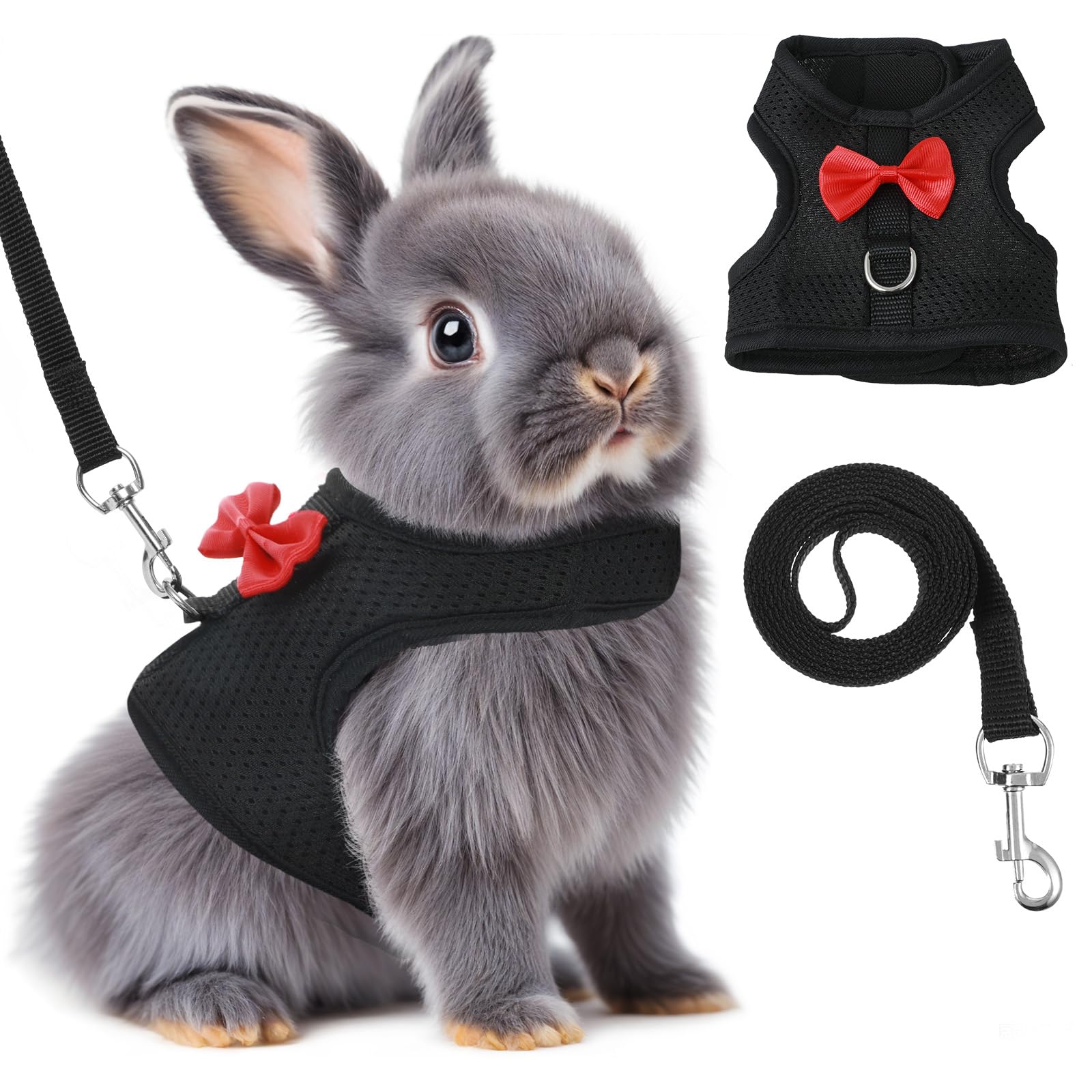 Bunny Harness and Leash Set, Soft Breathable Mesh Rabbit Leash Vest with Safety 