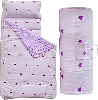Toddler Nap Mat with Pillow and Fleece Blanket,Ultra Soft Portable Slumber Bags for Girls,Kids Sleeping Bags with Rollup Design,Perfect for Preschool,Daycare,Kindergarten