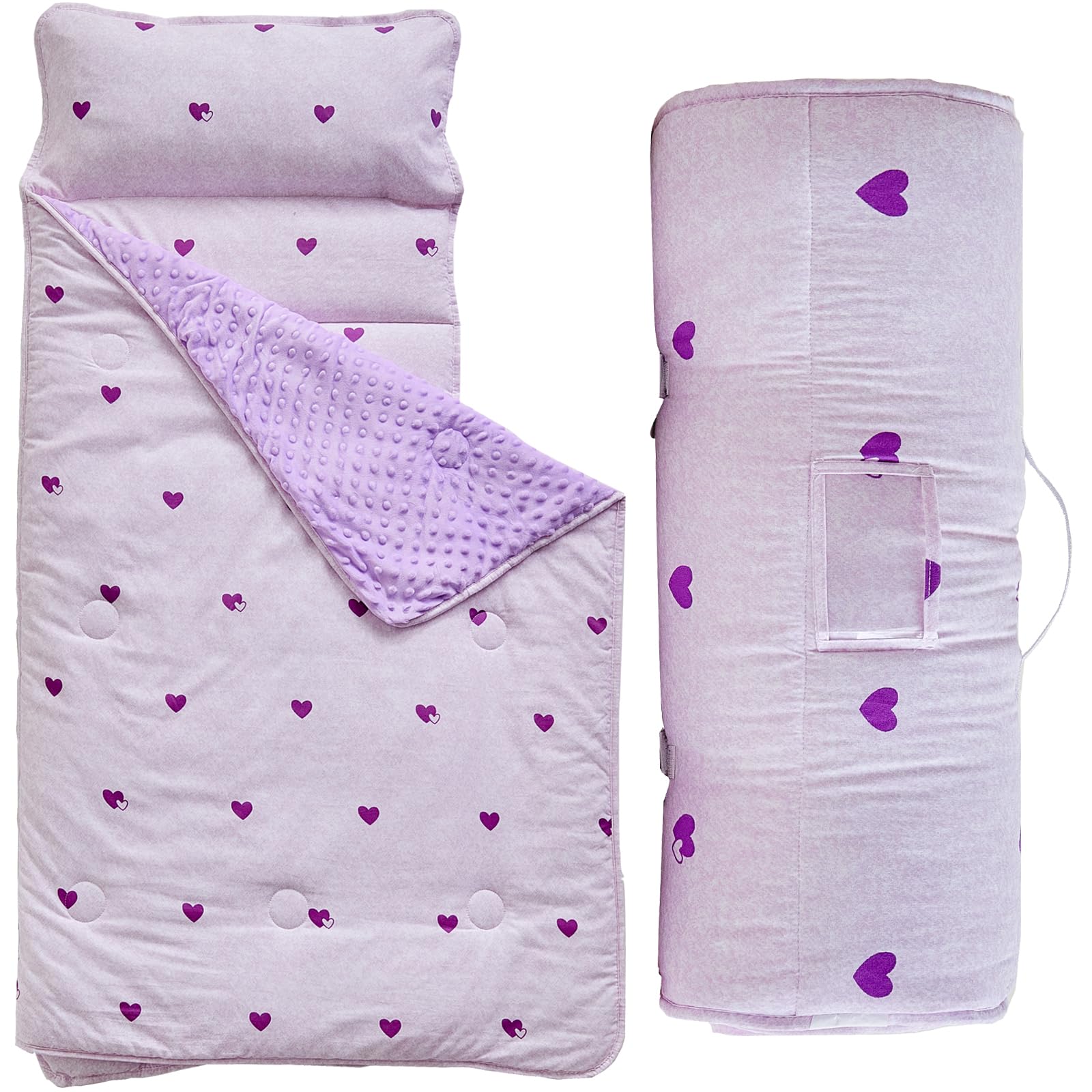 Toddler Nap Mat with Pillow and Fleece Blanket,Ultra Soft Portable Slumber Bags 
