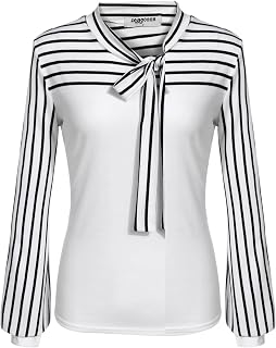 Zeagoo Women's Bowtie Collar Striped Long Sleeve Splicing Fall Shirt