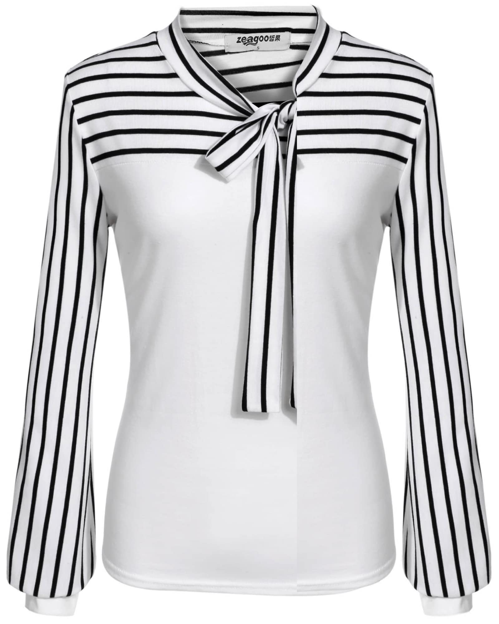 Zeagoo Women's Bowtie Collar Striped Long Sleeve Splicing Fall Shirt