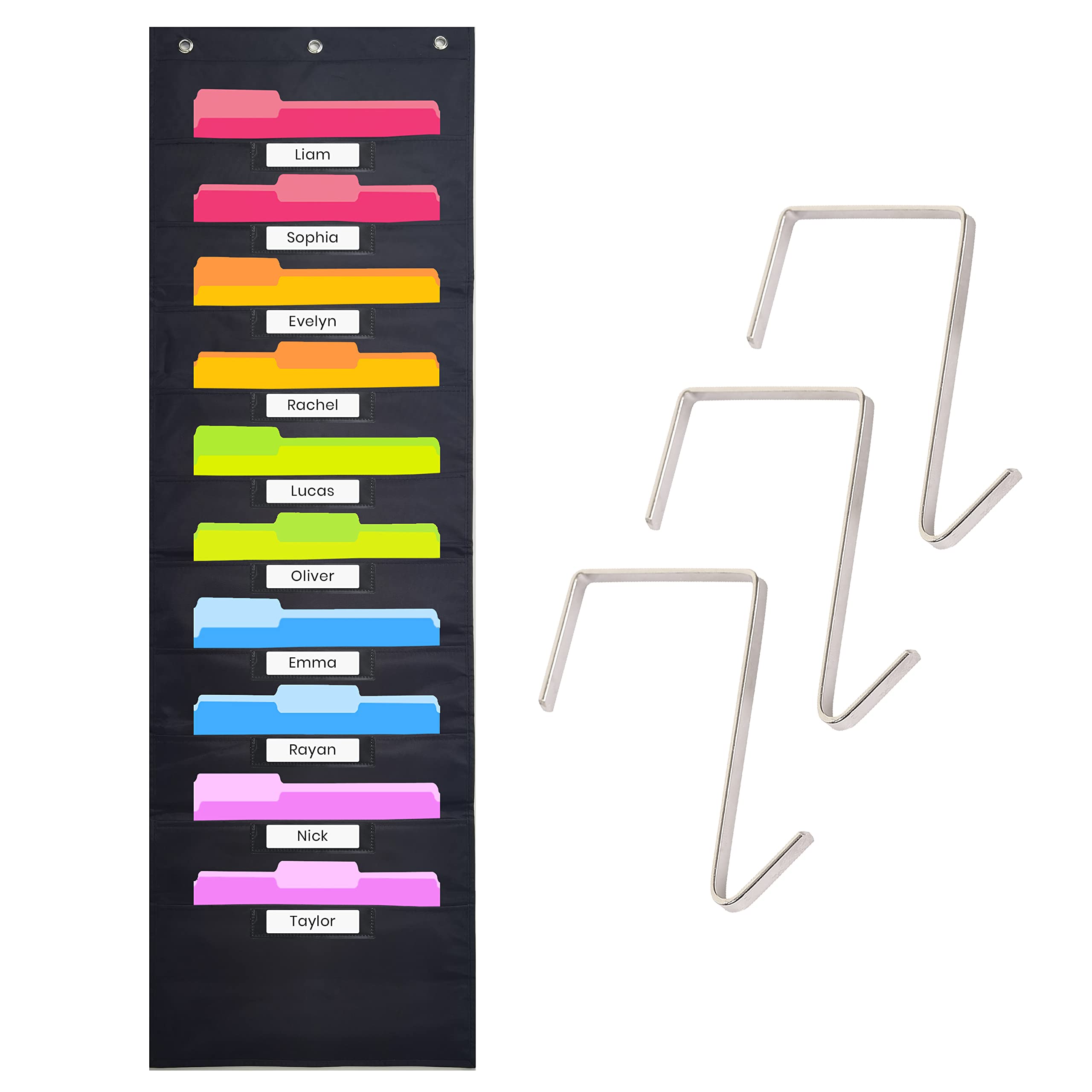 Black Pocket Chart for Classroom - 10 Pocket Storage Rainbow Pocket Charts , 3 O