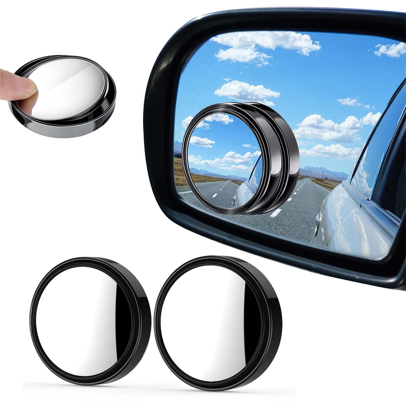 Horuhue 2Pcs Blind Spot Mirrors Car, 360° Rotate Side Mirror, Round-Black | HD G