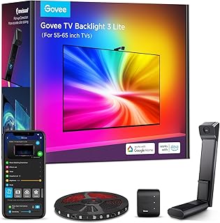 Govee TV Backlight 3 Lite with Fish-Eye Correction Function | 3.6m RGBICW Wi-Fi TV LED Backlight for 55-65 Inch TVs with Camera, 4 Colours in 1 Lamp Bead, Voice and APP Control, Adapter