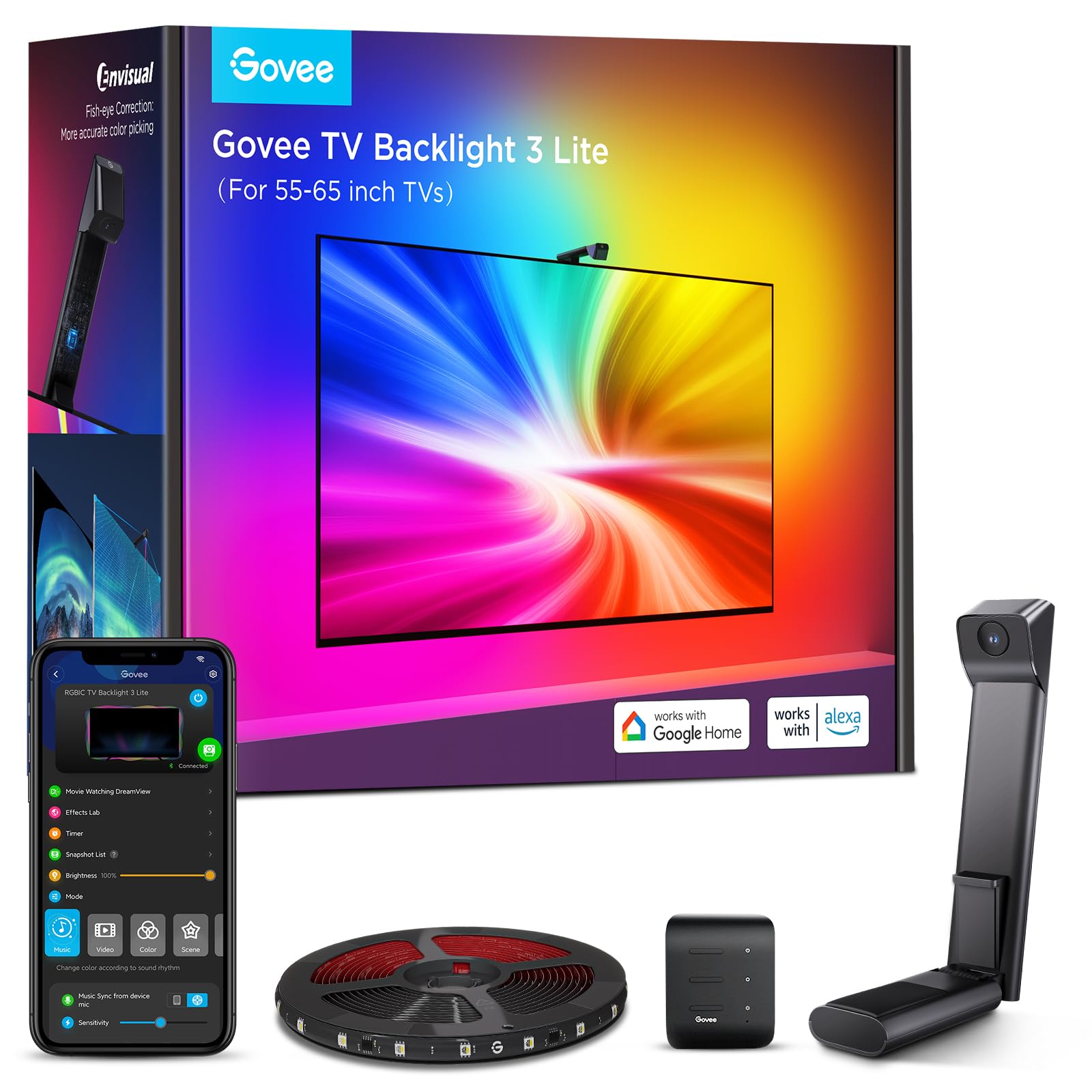 Govee TV Backlight 3 Lite with Fish-Eye Correction Function | 3.6m RGBICW Wi-Fi 