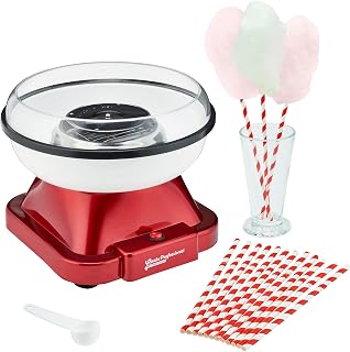 Cooks Professional Retro Edition Candy Floss Maker with Sticks | Carnival Funfair Style Cotton Candy Sweet Machine with Efficient Halogen Heating, Splash Guard & One Button Operation | Red