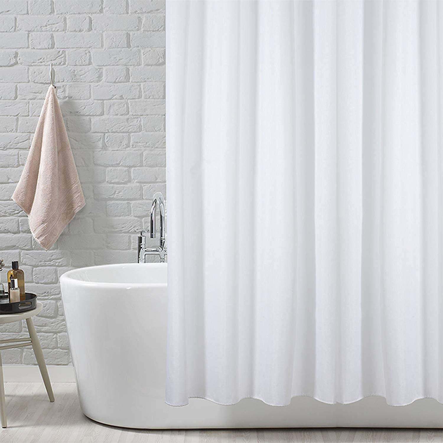 ANSIO Shower Curtain for Bathroom - Mould and Mildew Resistant - Solid White, 18