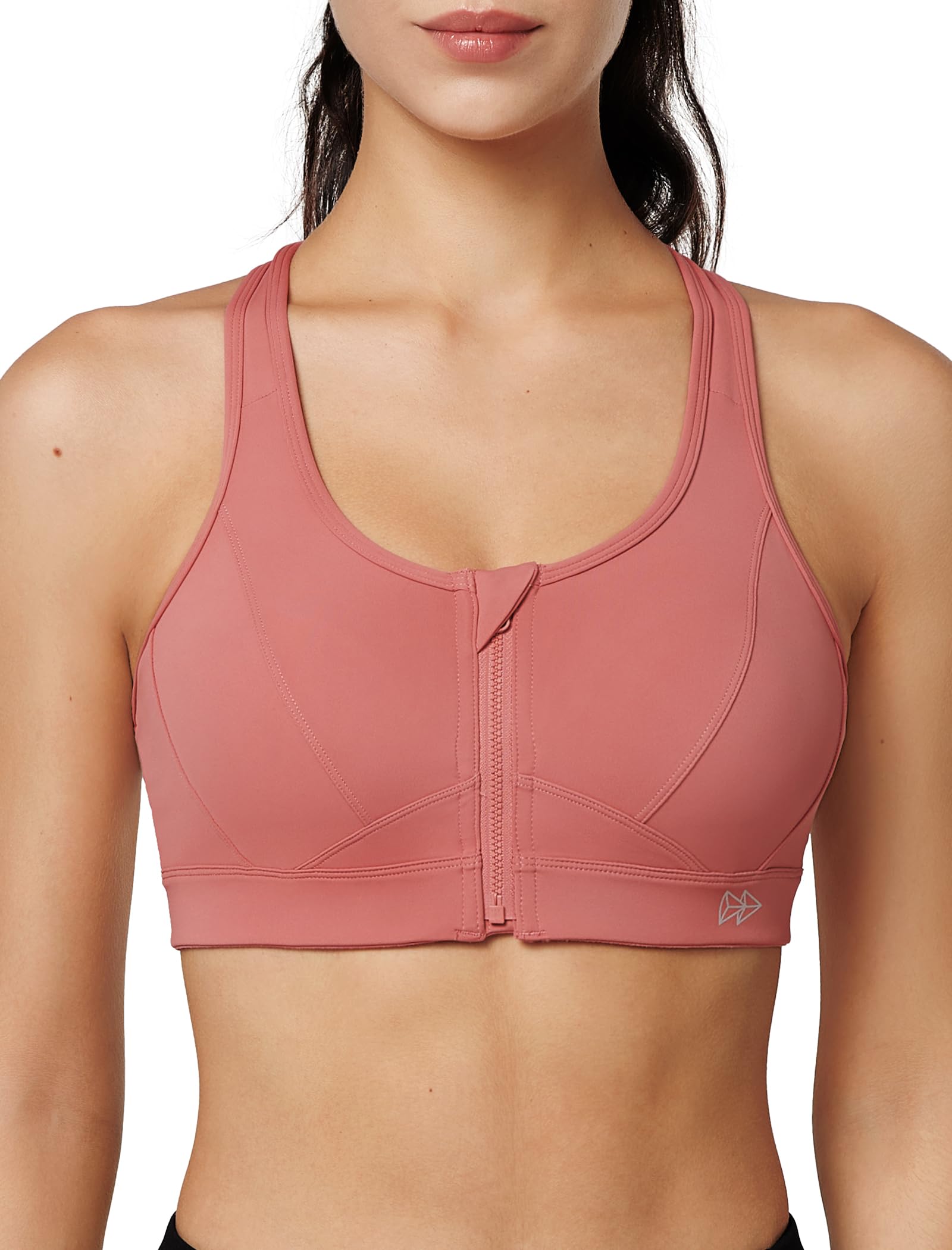 Yvette High Impact Sports Bras for Women Zipper Front Big Breasts