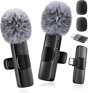 2026 Wireless Lavalier Microphone for iPhone, iPad, Android Phone, 2-Pack Mini Lapel Mic for Video Recording, Live Streaming, Vlogging, TikTok, YouTube, Noise Reduction, Plug and Play