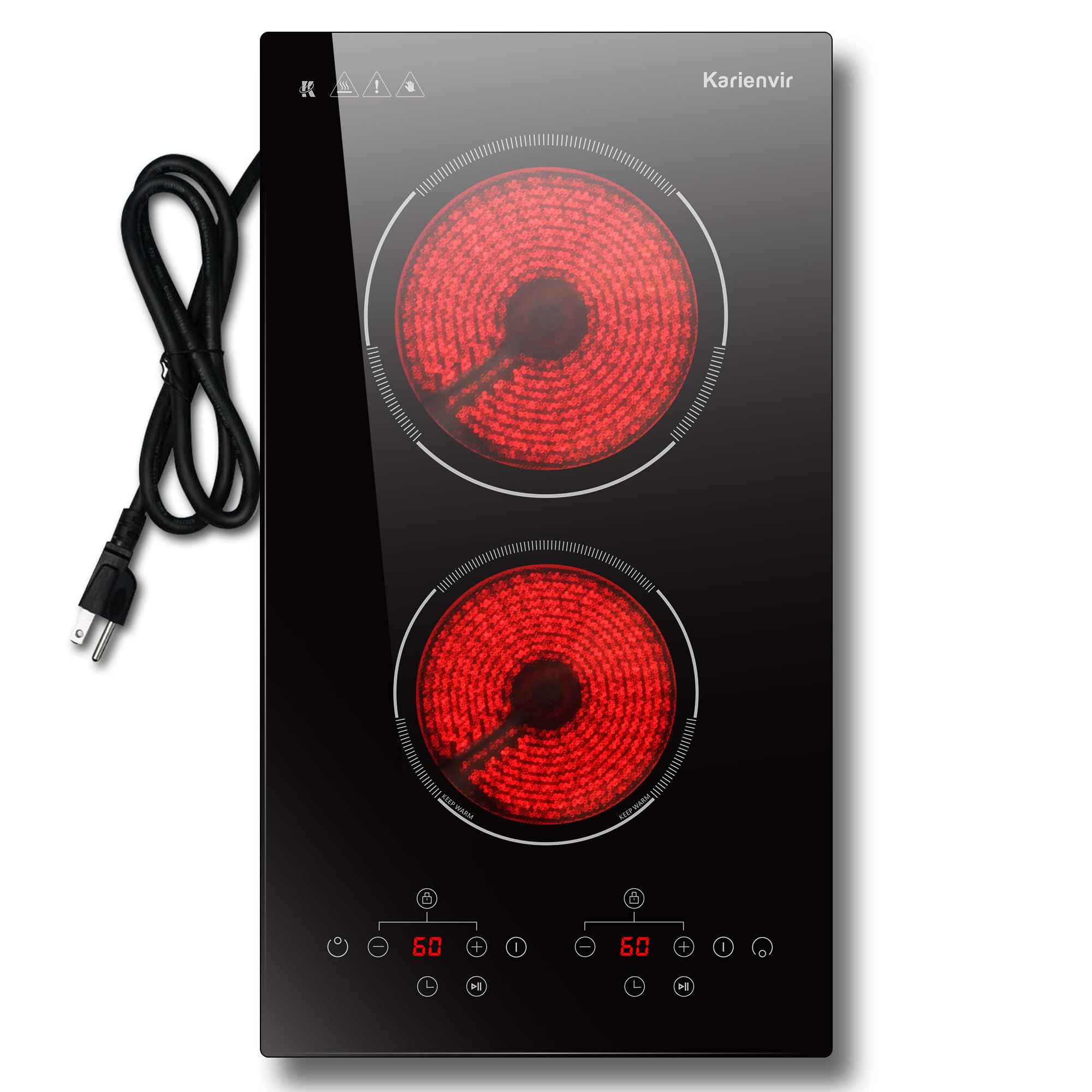 2 Burner Electric Cooktop, 110v Electric Stove with Plug, 12 Inch Countertop & B