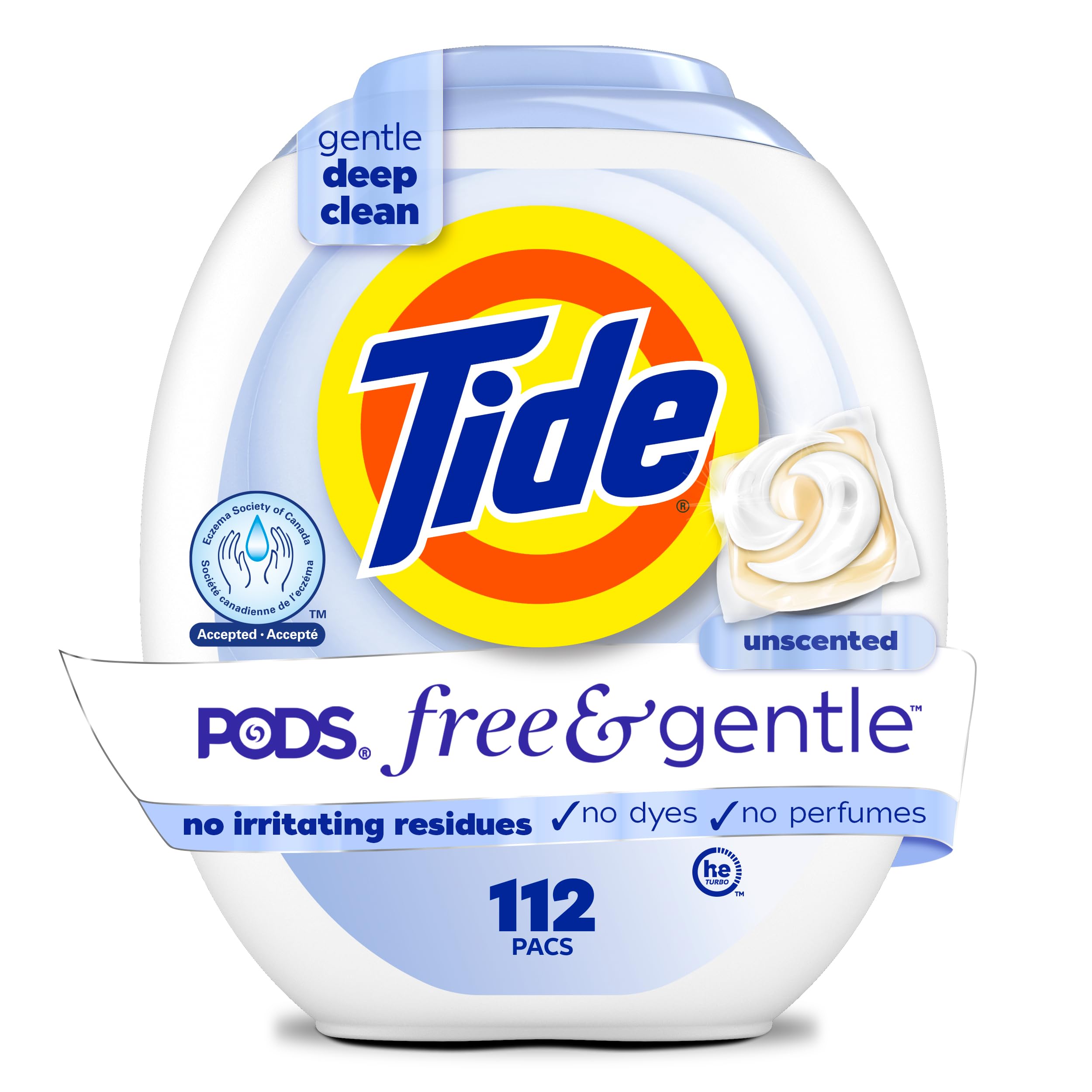 Tide Pods Free & Gentle Laundry Detergent Soap, Unscented, Hypoallergenic, Derma