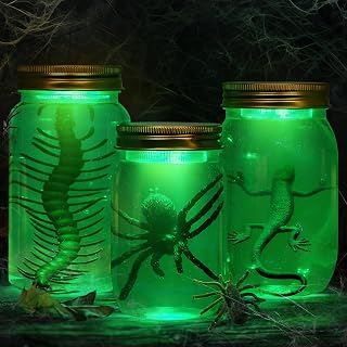 Halloween Decorations, 3 Pcs DIY Specimen Jars Light-up by Remote Control, Mad Scientist Props with Spider Accessories, Great Halloween Decorations Crafts for Table Fireplace Indoor