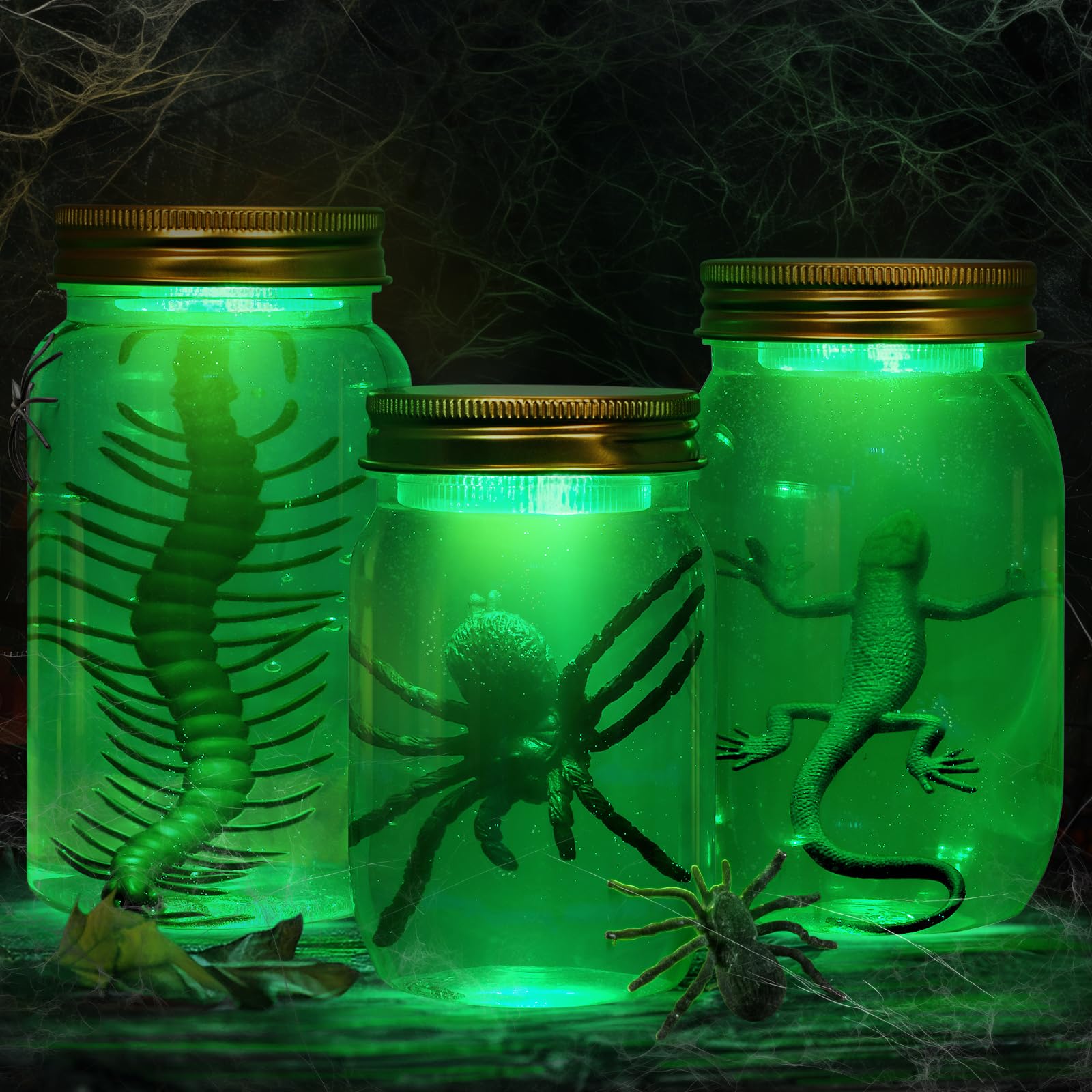 Halloween Decorations, 3 Pcs DIY Specimen Jars Light-up by Remote Control, Mad S