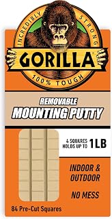 Gorilla Mounting Putty, Removable Repositionable Sticky Tack, 84 Squares | Non-Toxic Putty Securely Hangs Posters, Photos And Decorations Without Damaging Surfaces
