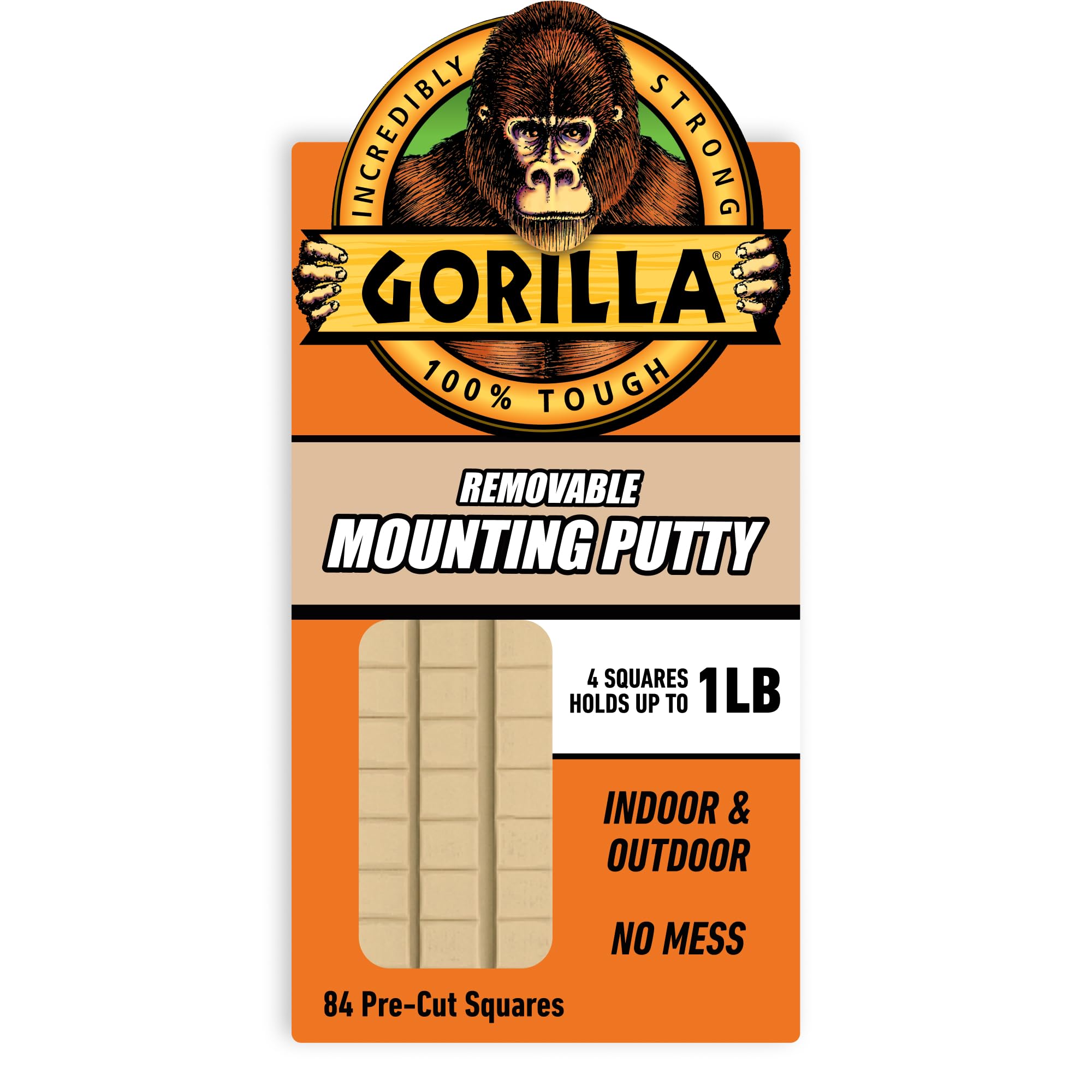 Gorilla Mounting Putty, Removable Repositionable Sticky Tack, 84 Squares | Non-T