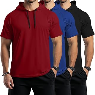 Ficerd Confezione da 3 felpe con cappuccio da uomo grandi e alte a maniche corte, leggere, per allenamento, casual, corsa, atletica