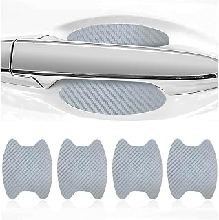 Carbon Fiber Car Steering Wheel Sticker Car Door Handle Grip Groove Paint Protective Film Self Adhesive No Scratch Universal Car Protection Accessories 4pcs (White)