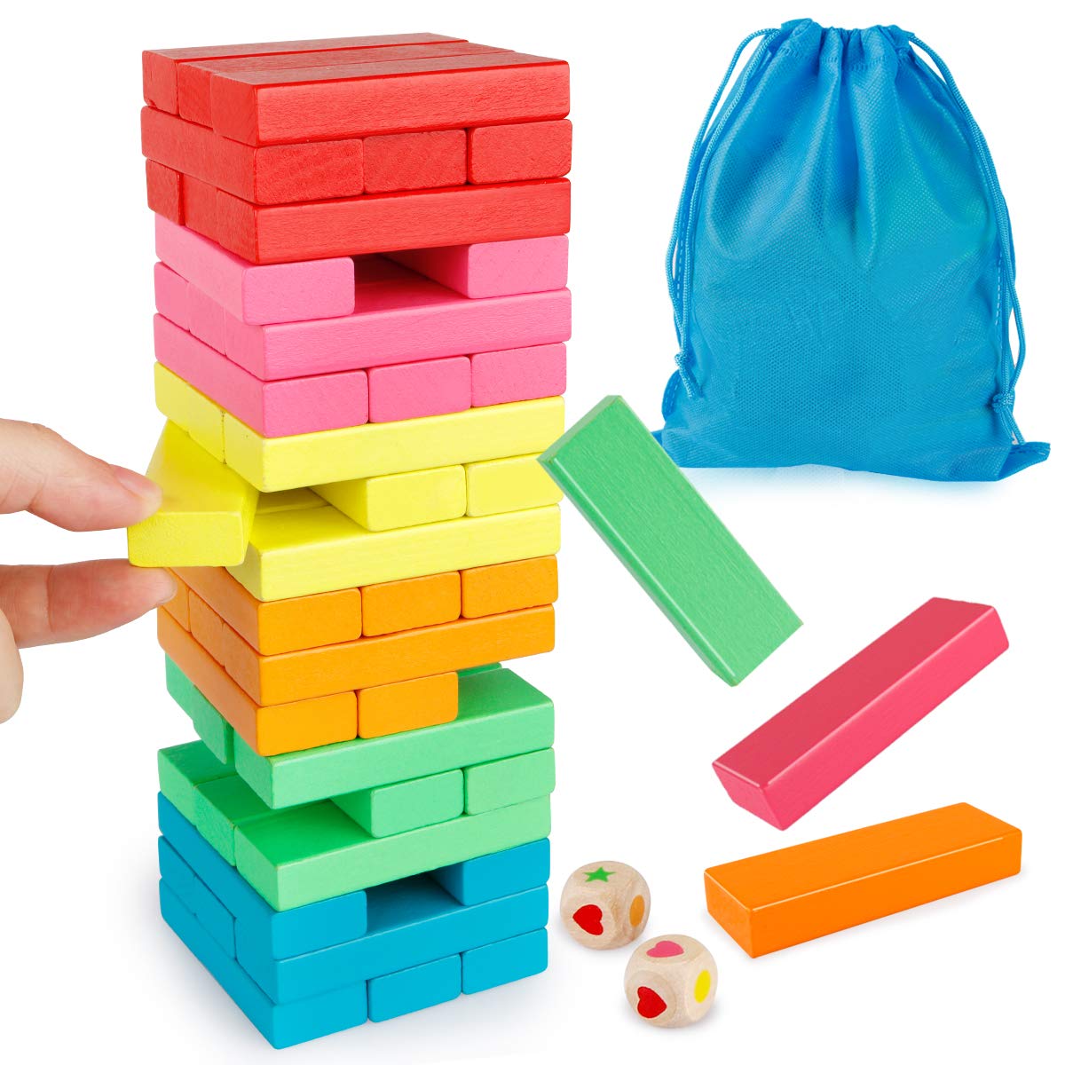Coogam Wooden Blocks Stacking Game Colorful Toppling Tower Building Blocks | Bal