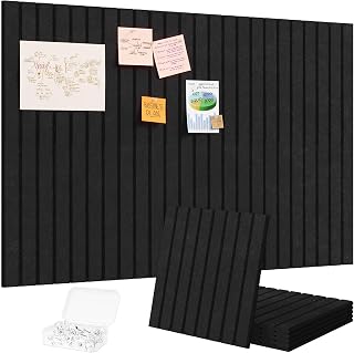Lifewit 36"x 24" Bulletin Board with 30 Pushpins, Black | 6 Packs Slat Stripe Message Board with Self-Adhesive, Cork Board Alternative for Walls for Office Decor, Room Decor