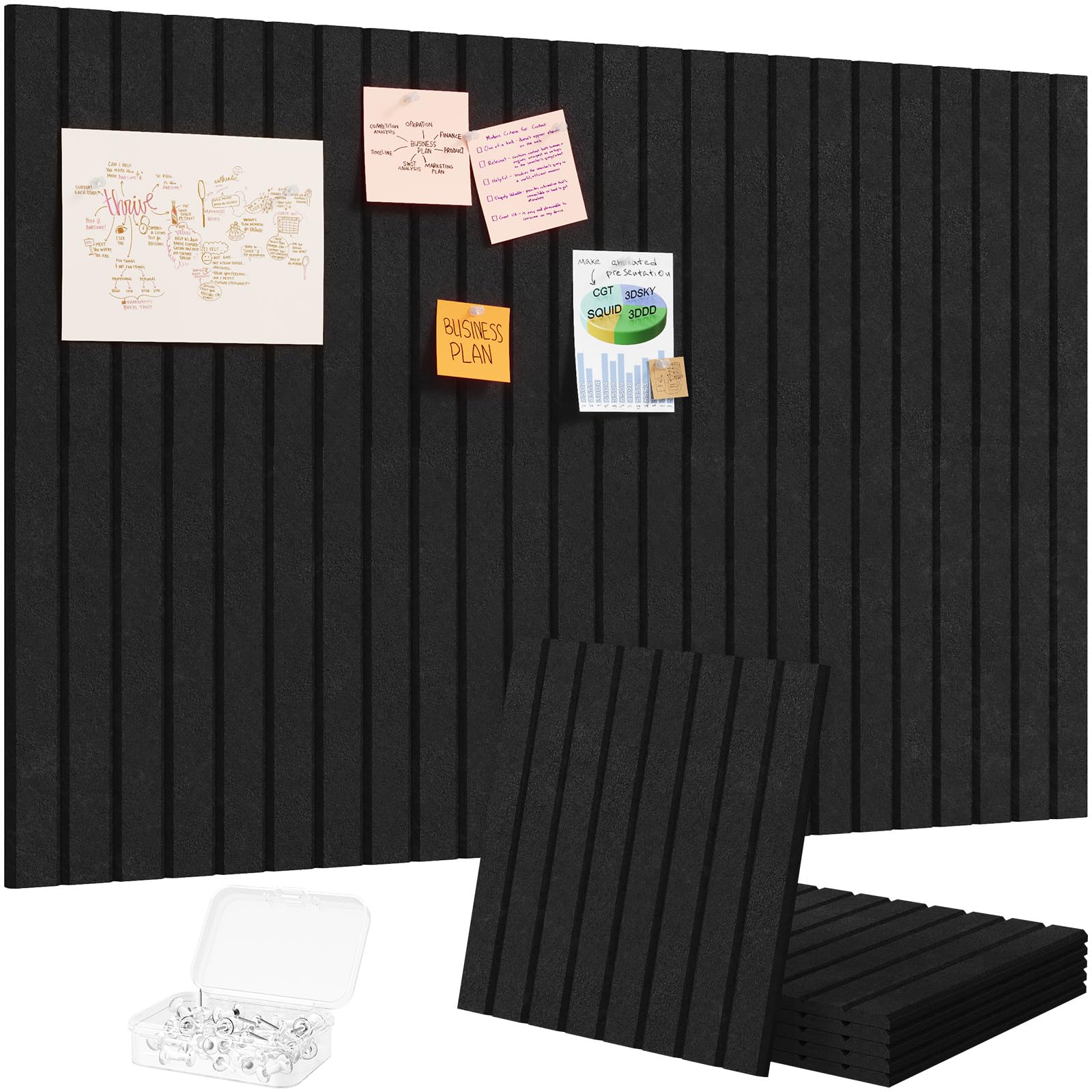 Lifewit 36"x 24" Bulletin Board with 30 Pushpins, Black | 6 Packs Slat Stripe Me