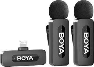 BOYA BY-V2 Wireless Microphone for iPhone,2.4GHz Plug Play Mnini Clip-on Mic for iPhone 14/14 Pro/13/13 Pro/12 iPad IOS Devices Vlogging YouTube Video Recording Podcast Interview