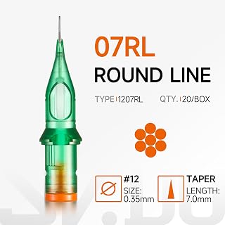 Tattoo Gun Needles 1207RL 20Pcs Single Needle Cartridges for Artists Professional Set Precision Liner and Studio Supply