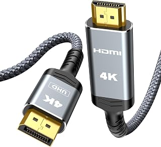 Highwings 4K DisplayPort to HDMI, Uni-Directional Only DP to HDMI 6.6FT | DP (Source) to HDMI (Display) 1.4 Cable, 4K@30Hz, 2K@60Hz, 1080P Full HD, Braided Cord for Dell, NVIDIA, AMD, Monitor (Grey)