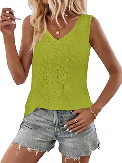 Zeagoo Eyelet Tank Tops for Women V Neck Cute Loose Summer Tops S-XXL