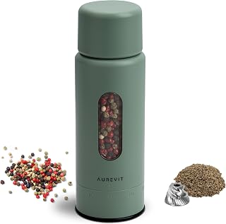 Aurevit Manual Pepper Grinder, Single Pepper Mill with 420 Stainless Steel Core, External Adjustable Coarseness, Refillable, Durable Design (Sage)